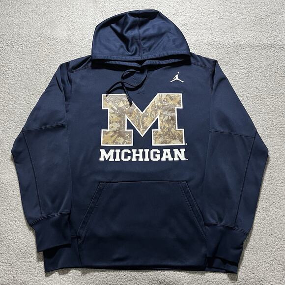 Michigan Wolverines Hoodie Mens XL Blue Jordan Pullover Sweatshirt Football - Picture 1 of 16